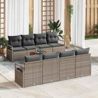 Tuinbankenset met kussen 9 pcs Grijs poly rattan - thumbnail