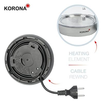 Korona Waterkoker Aantal/Volume: 1.2 l Zwart, RVS