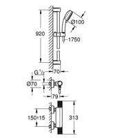 Doucheset Grohe Grohtherm 1000 Performance Opbouw Rond Glans Chroom Hartafstand 15cm Thermostaatkraan Glijstang 90cm Handdouche 2 Standen - thumbnail