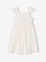 Jurk voor meisjes met Engels borduurwerk van katoen wit - thumbnail
