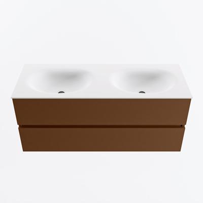 MONDIAZ VICA 120cm badmeubel onderkast Rust 2 lades. Wastafel MOON dubbel zonder kraangat, kleur Talc.