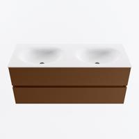 MONDIAZ VICA 120cm badmeubel onderkast Rust 2 lades. Wastafel MOON dubbel zonder kraangat, kleur Talc. - thumbnail