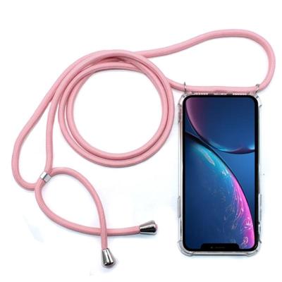 Vierhoek anti-val transparante TPU mobiele telefoon geval met Lanyard voor iPhone XR (roze)