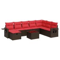9-delige Loungeset met kussens poly rattan bruin - thumbnail