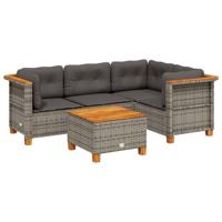 5-delige Loungeset met kussens poly rattan grijs - thumbnail