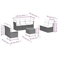 8-delige Loungeset met kussens poly rattan grijs - thumbnail