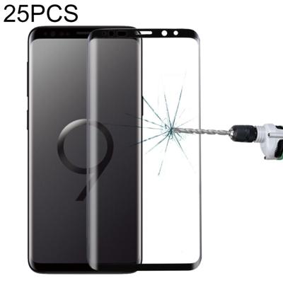 25 stuks voor Galaxy S9 plus 9H oppervlakte hardheid 3D gebogen rand anti-kras Full Screen HD gehard glas screen protector (zwart)