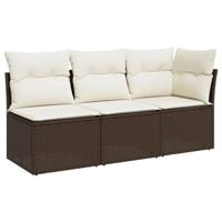 Tuinbank 3-zits met kussens poly rattan bruin - thumbnail