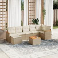 8-delige Loungeset met kussens poly rattan beige - thumbnail
