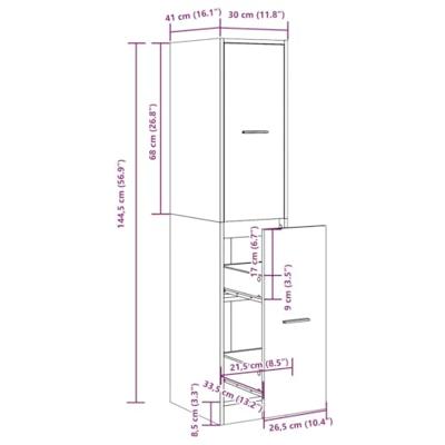 Apothekerskast 30x41x144,5 cm bewerkt hout betongrijs - thumbnail