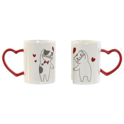 Set van 2 mokken Home ESPRIT Love Wit Rood Katten Set van 2 mokken Home ESPRIT Love Wit Rood Katten