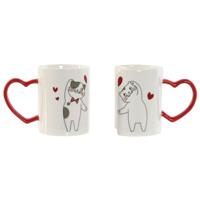 Set van 2 mokken Home ESPRIT Love Wit Rood Katten - thumbnail