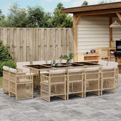 13-delige Tuinset met kussens poly rattan beige