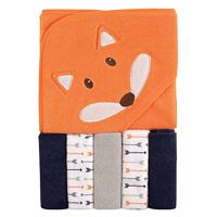 Luvable Friends Handdoek met capuchon en 5 wasdoeken, Boy Fox - thumbnail