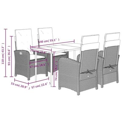 5-delige Tuinset met kussens poly rattan lichtgrijs