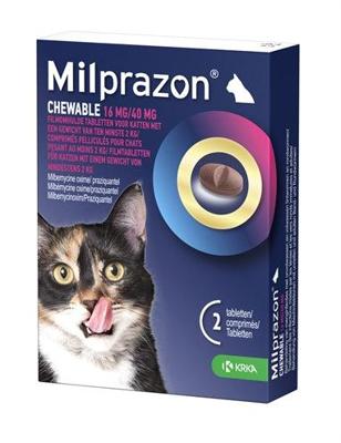 Milprazon Chewable 16 mg / 40 mg grote kat 2 tabletten Milprazon Chewable 16 mg / 40 mg grote kat 2 tabletten