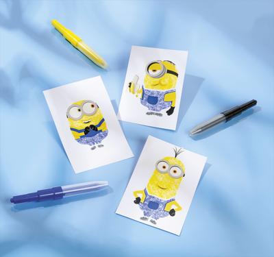 Minions sjabloon-set met blaaspennen 24,5 cm karton geel 8-delig
