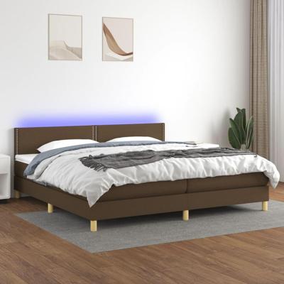 Boxspring met matras en LED stof donkerbruin 200x200 cm