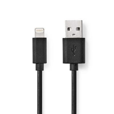 Nedis Lightning Kabel | USB 2.0 | Apple Lightning 8-Pins | USB-A Male | 480 Mbps | Vernikkeld | 1.00 m | Rond | PVC | Zwart | Label - CCGL39300BK10