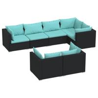 7-delige Loungeset met kussens poly rattan zwart - thumbnail