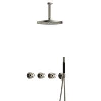 Hotbath Cobber - CW7067 - Inbouw Regendoucheset - Geborsteld Nikkel - 2 Stopkranen - Thermostatisch - Plafondbuis 15 cm - Hoofddouche 300 mm - Ronde Handdouche - met M106 - Waterbesparend - thumbnail