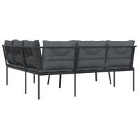 Loungeset met kussens staal en textileen zwart - thumbnail