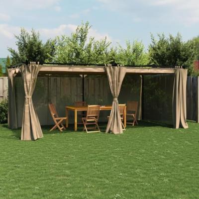 Prieel met gordijnen 6x3 m staal taupe