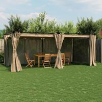 Prieel met gordijnen 6x3 m staal taupe - thumbnail