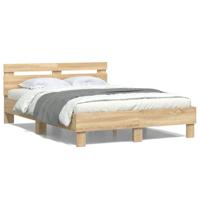Bedframe met hoofdeinde bewerkt hout sonoma eiken 135x190 cm - thumbnail