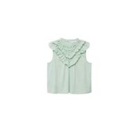 Mango top met open detail en ruches mintgroen - thumbnail