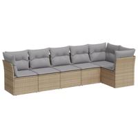 7-delige Loungeset met kussens poly rattan beige - thumbnail