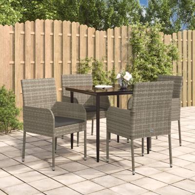 5-delige Tuinset met kussens poly rattan zwart en grijs