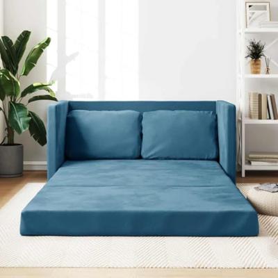Slaapbank vloermodel 2-in-1 122x204x55 cm fluweel blauw