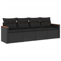 5-delige Loungeset met kussens poly rattan zwart - thumbnail