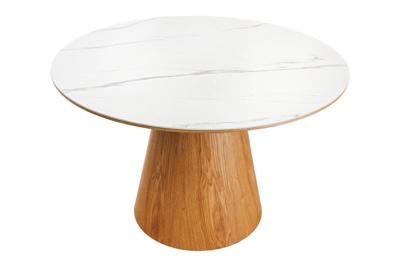Ronde eettafel UNIQUE 120 cm wit natuurlijk eiken keramiek marmeren kolomvoet - 45143