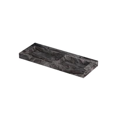 INK Pitch Wastafel keramische slab bak dubbel met drain en front en side skirts 2 kraangaten 120x45x9 Venice brown glossy