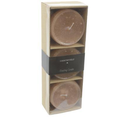 Countryfield drijfkaars bollie beige 7 x 5 cm set van 3 | 12 stuks