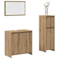 3-delige Badkamermeubelset bewerkt hout artisanaal eikenkleur - thumbnail