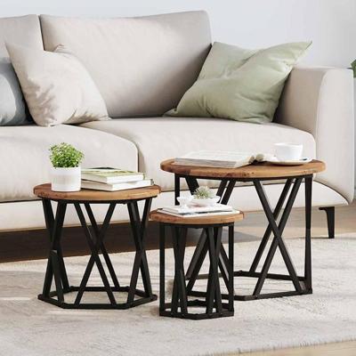 Nestbare Bijzettafel 3 pcs Oud hout 53 x 53 x 40 cm