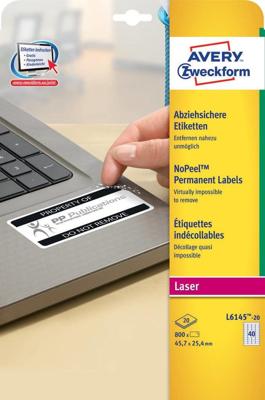 Avery L6145-20 NoPeel etiketten ft 45,7 x 25,4 mm (b x h), 800 etiketten, wit