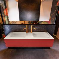 Badkamermeubelset Mondiaz Erin 150 cm met 1 Lade met RIDGE Wastafel Dubbel Linen met 2 kraangaten Greeploos Mat Fire - thumbnail