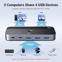 UGREEN USB Switch 2PC met 1xUSB C Poort en 3xUSB A Poorten, 2 in 4 uit USB 3.0 switcher aluminium behuizing met desktopcontroller 2 USB A auf A Kabeln - thumbnail