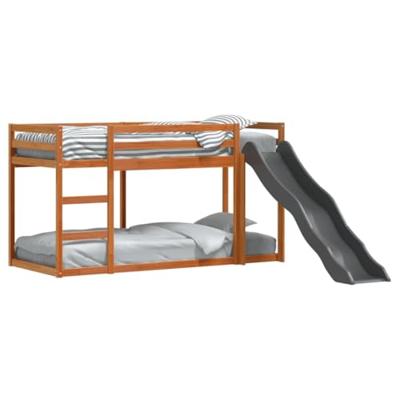 Stapelbed met glijbaan en ladder grenenhout wasbruin 75x190 cm