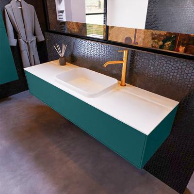 Badkamermeubelset Mondiaz Erin 150 cm met 1 Lade met RIDGE Wastafel Midden Talc met 1 kraangat Greeploos Mat Smag