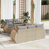 6-delige Loungeset met kussens poly rattan beige - thumbnail