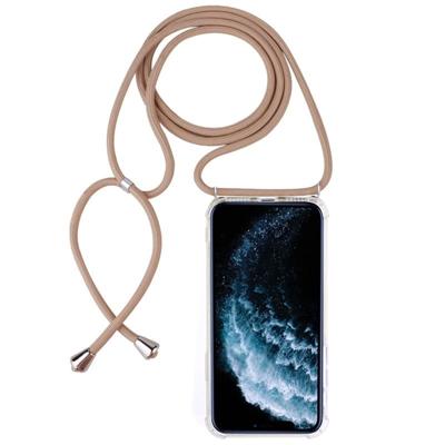 Vierhoek anti-val trasparent TPU mobiele telefoon geval met Lanyard voor iPhone 11 Pro (beige)