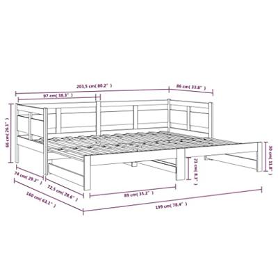 Slaapbank uitschuifbaar massief grenenhout zwart 2x(80x200) cm - thumbnail