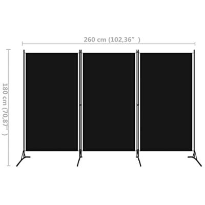VidaXL Kamerscherm met 3 panelen 260x180 cm zwart