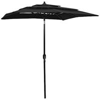 VidaXL Parasol 3-laags met aluminium paal 2x2 m zwart - thumbnail