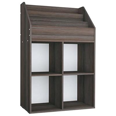 Kindertijdschriftenrek 71x30x114 cm bewerkt hout grijs en eiken
